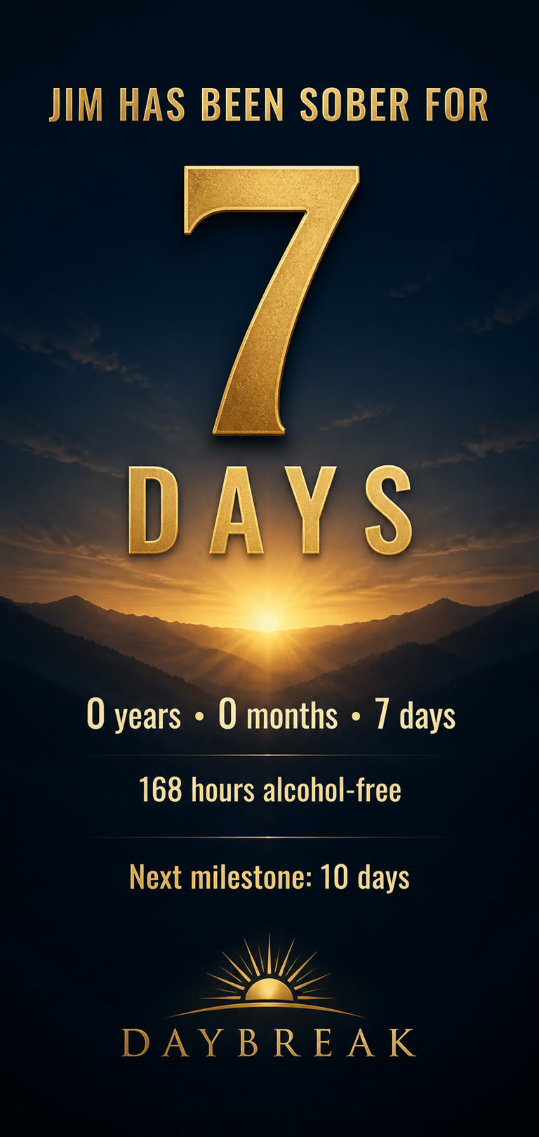Daybreak 7 day milestone card